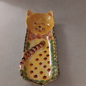 Vintage Italian handpainted cat bowl wall hanging